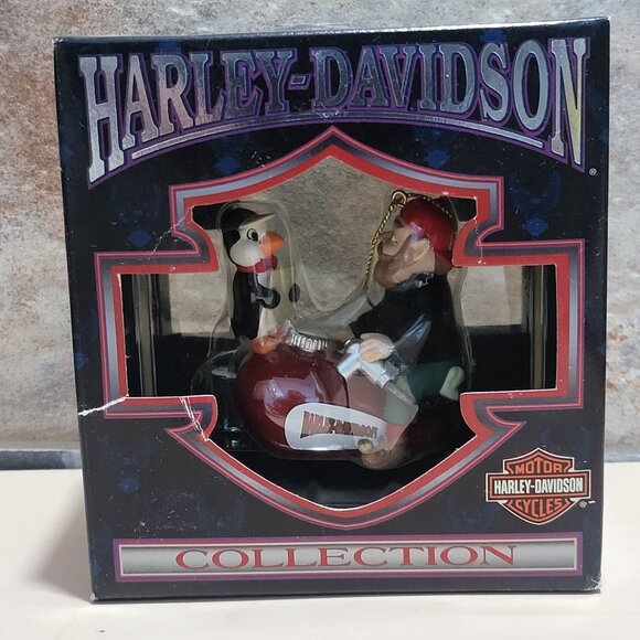 Harley Davidson North Pole Motorcycle Club Ornament Elf and Penguin on Gas Tank - Picture 2 of 7